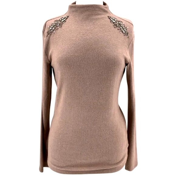 Express Light Pink Rhinestone Embellished Mock Neck Sweater Women's Size Medium - Picture 2 of 13